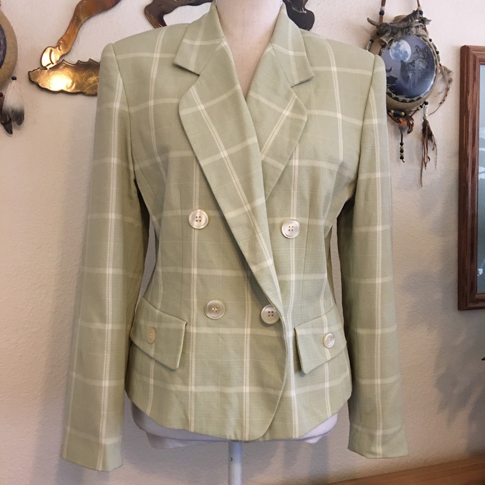 Vintage Kasper sage green double breasted blazer